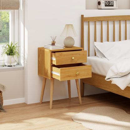 Mid-Century Modern Nightstand, 2 Drawers, Natural Nightstands at Gallery Canada
