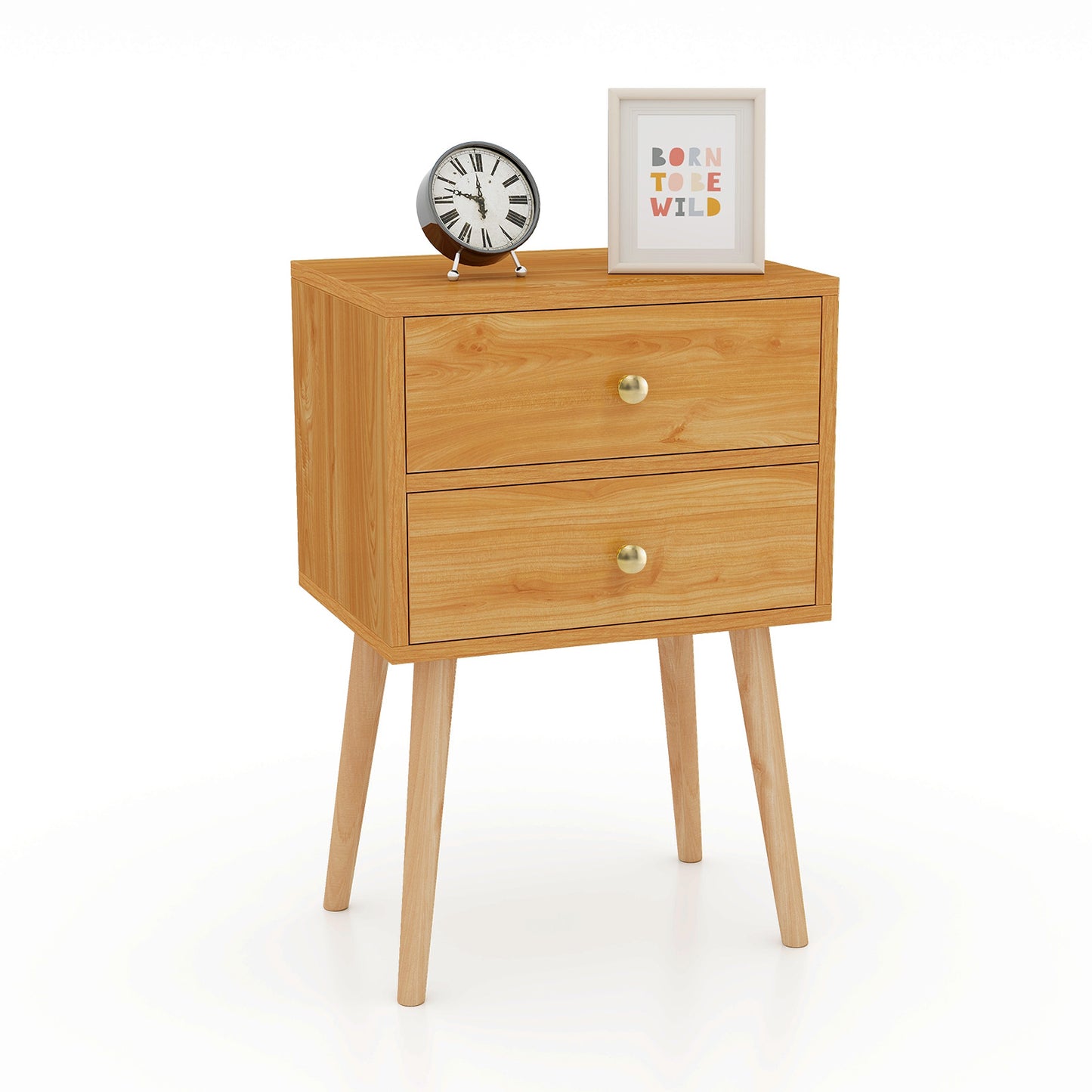 Mid-Century Modern Nightstand, 2 Drawers, Natural Nightstands at Gallery Canada