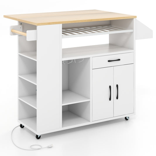 Rolling Kitchen Island Cart With Power Outlet, White And Natural Kitchen Islands & Carts White at Gallery Canada