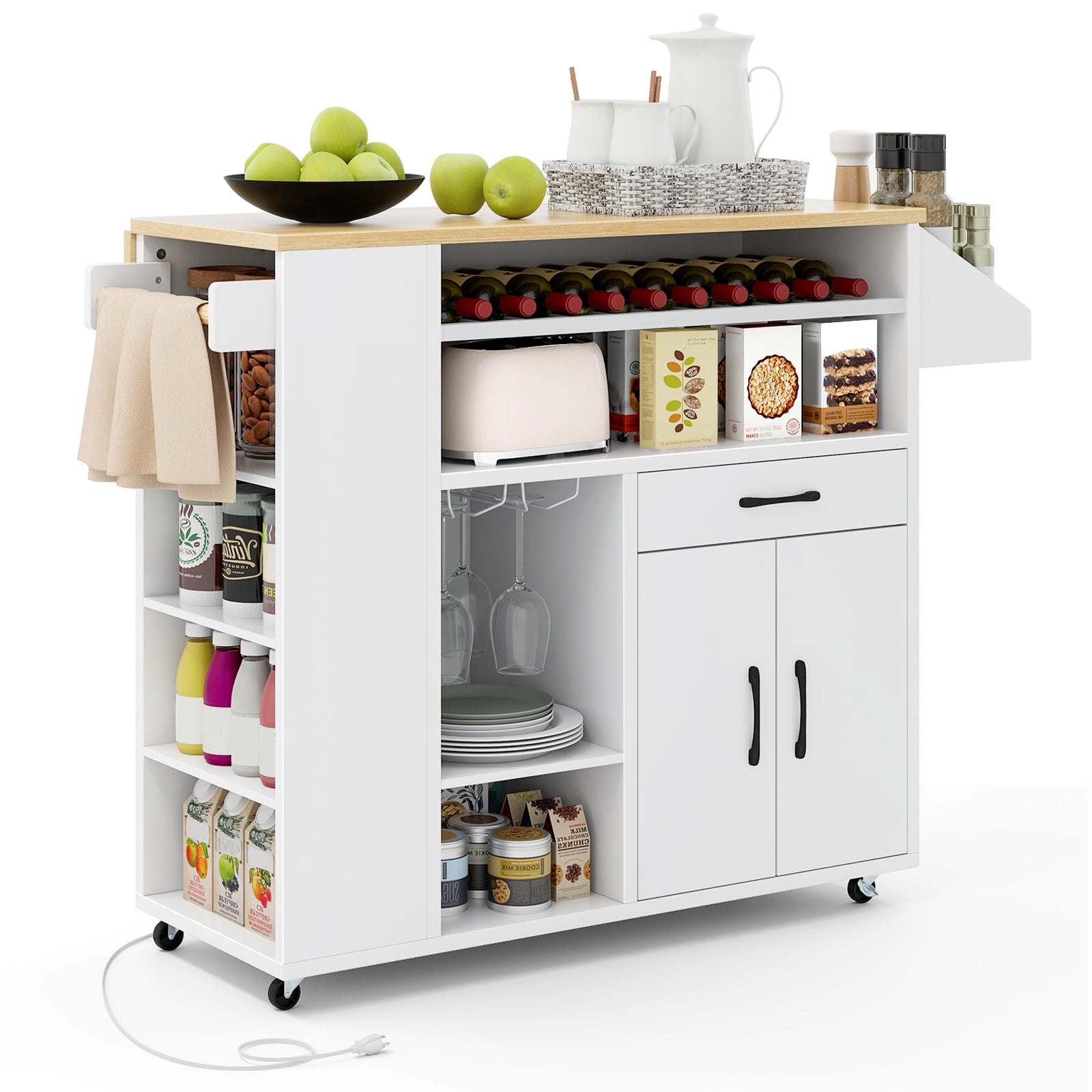 Rolling Kitchen Island Cart With Power Outlet, White And Natural Kitchen Islands & Carts at Gallery Canada
