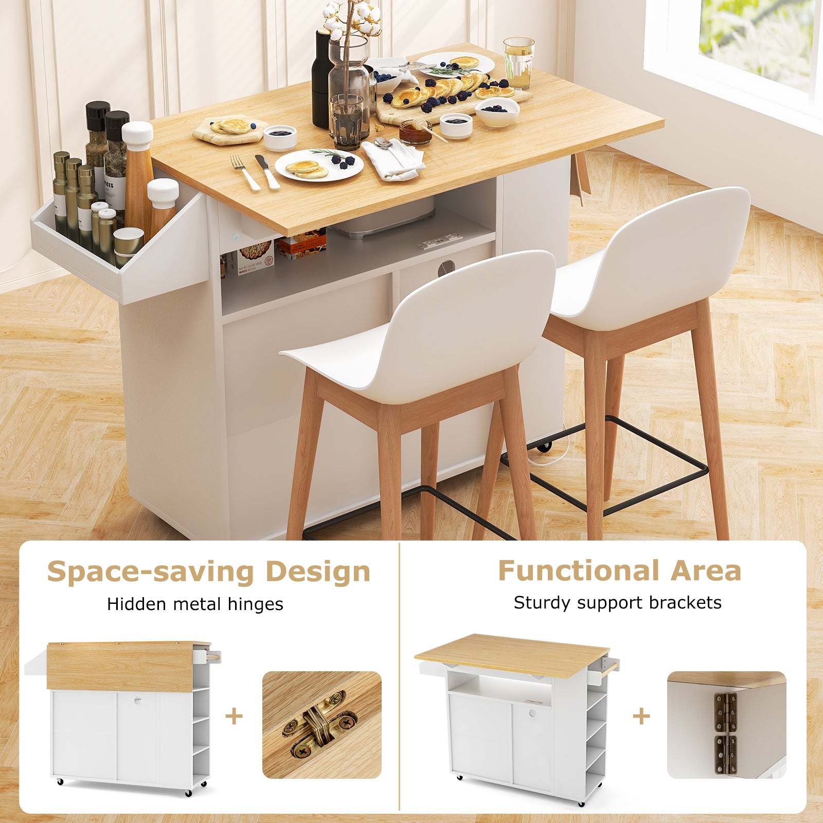Rolling Kitchen Island Cart With Power Outlet, White And Natural Kitchen Islands & Carts at Gallery Canada