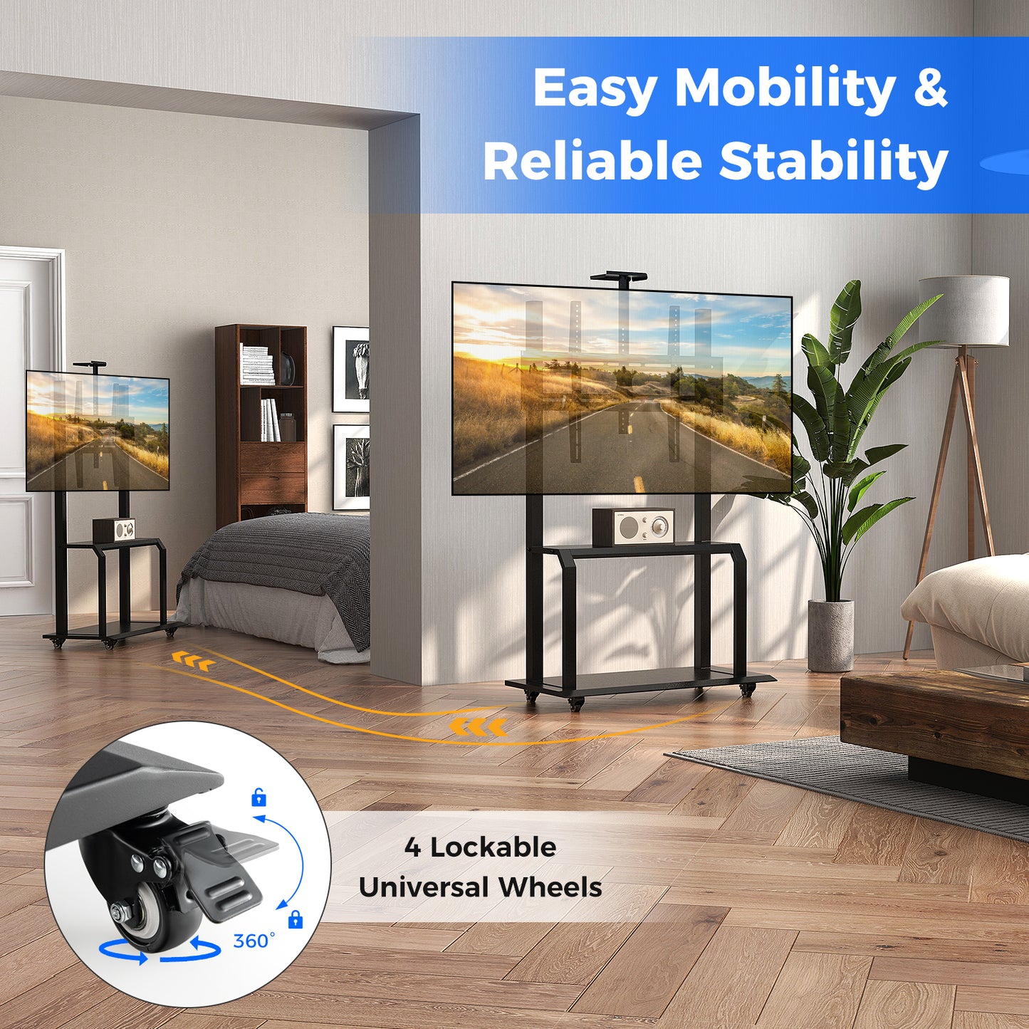 Mobile TV Stand With Camera Shelf, AV Shelves, 32-80 Inch, Black Entertainment Centers & TV Stands at Gallery Canada