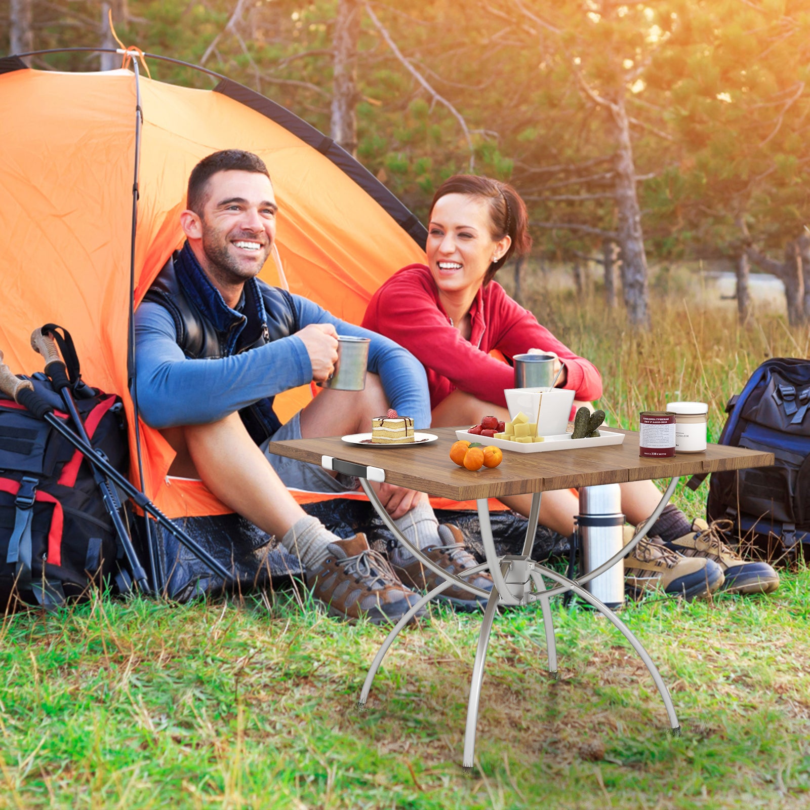 Folding Camping Table, 2 Pack, Wood-Grain Tabletop, Natural Camping Furniture at Gallery Canada
