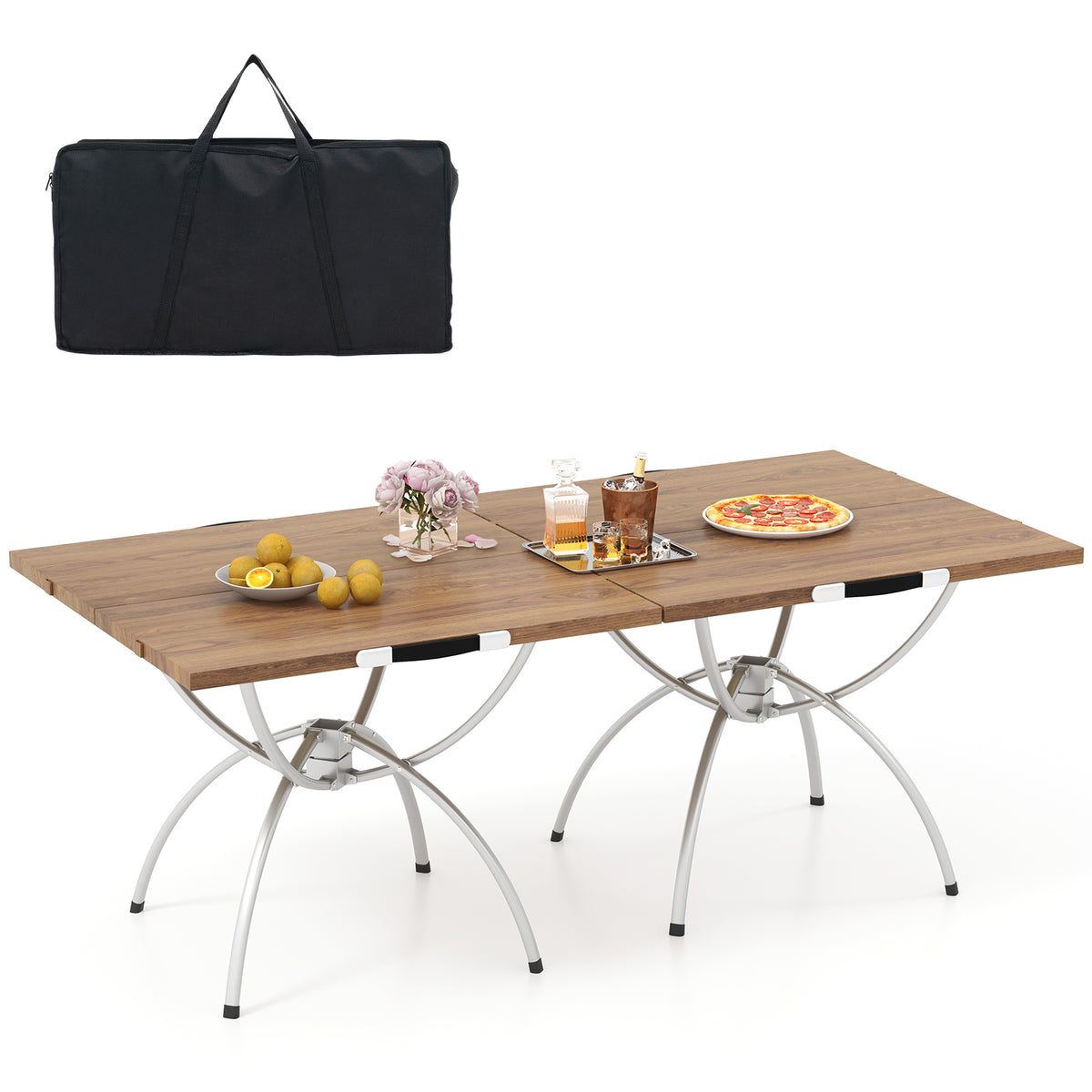 Folding Camping Table, 2 Pack, Wood-Grain Tabletop, Natural Camping Furniture at Gallery Canada