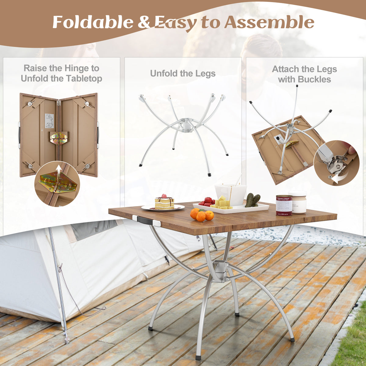 Folding Camping Table, 2 Pack, Wood-Grain Tabletop, Natural Camping Furniture at Gallery Canada