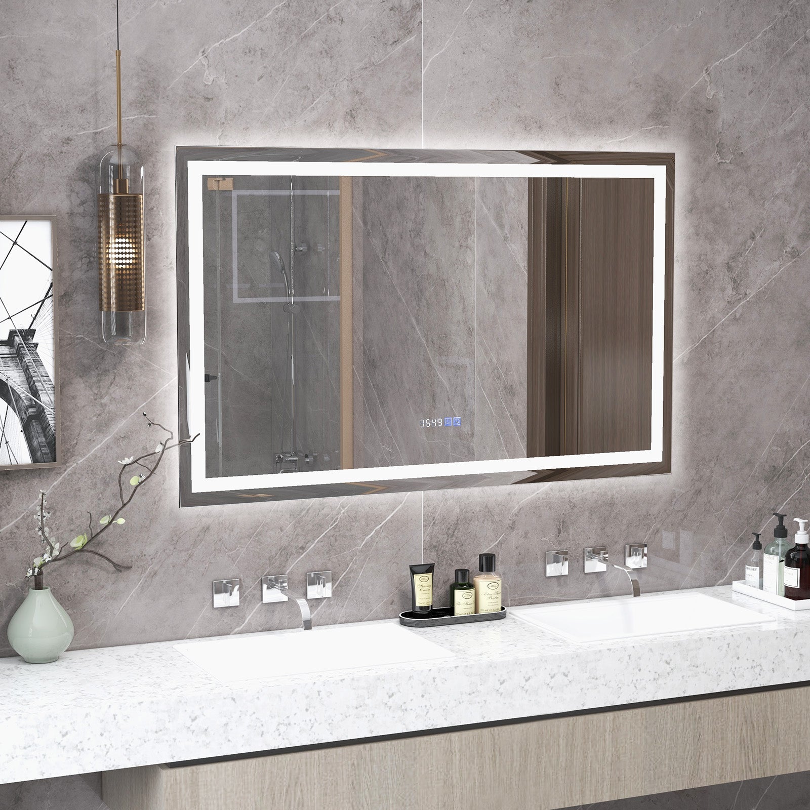 LED Bathroom Mirror, Wall Mounted Rectangle, 3-Color Dimmable Lights, L, Silver Wall Mirrors at Gallery Canada