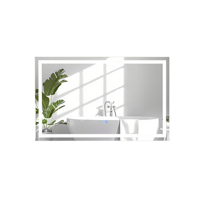 LED Bathroom Mirror, Wall Mounted Rectangle, 3-Color Dimmable Lights, L, Silver Wall Mirrors Silver at Gallery Canada