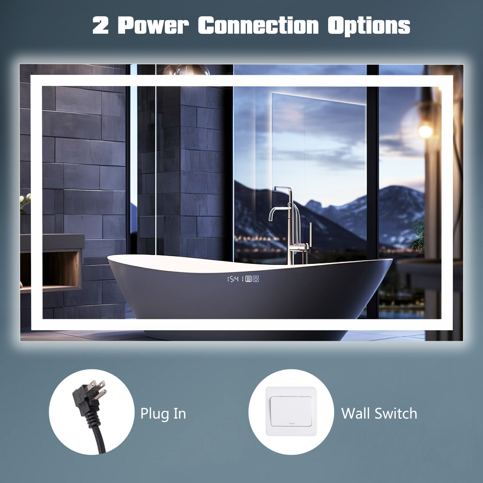 LED Bathroom Mirror, Wall Mounted Rectangle, 3-Color Dimmable Lights, L, Silver Wall Mirrors at Gallery Canada