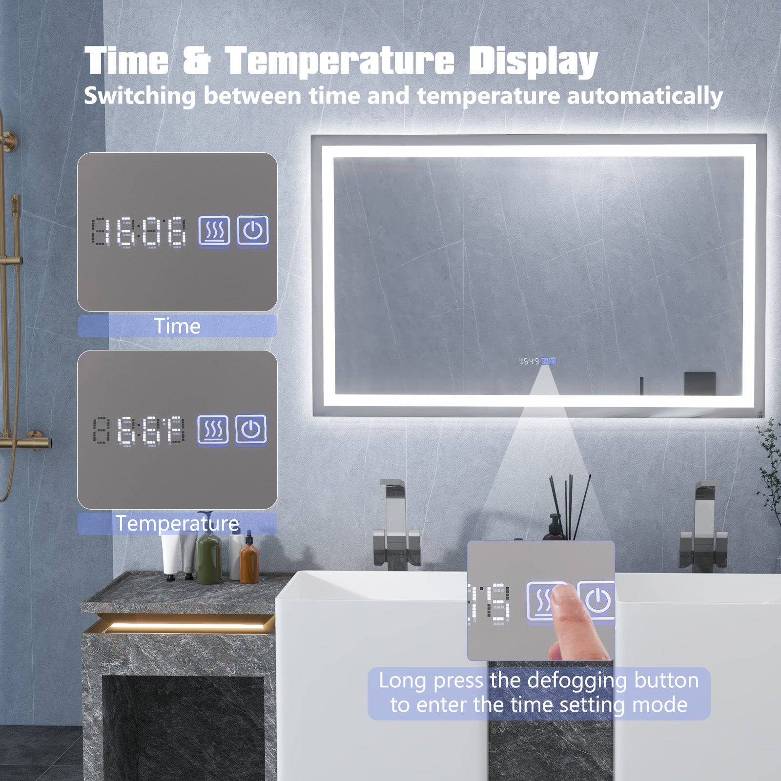 LED Bathroom Mirror, Wall Mounted Rectangle, 3-Color Dimmable Lights, L, Silver Wall Mirrors at Gallery Canada