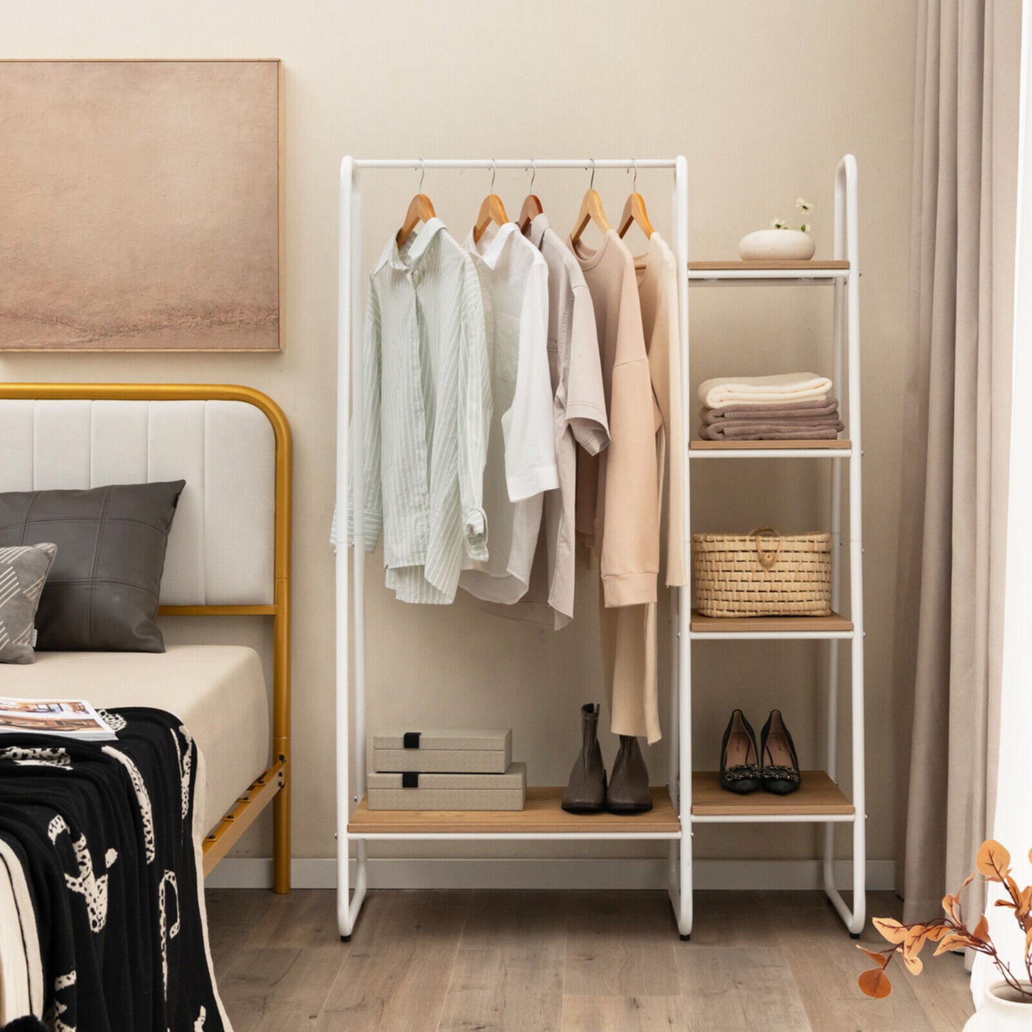 Clothes Rack, Free Standing Storage Tower, Metal Frame, Natural Clothing & Closet Storage at Gallery Canada