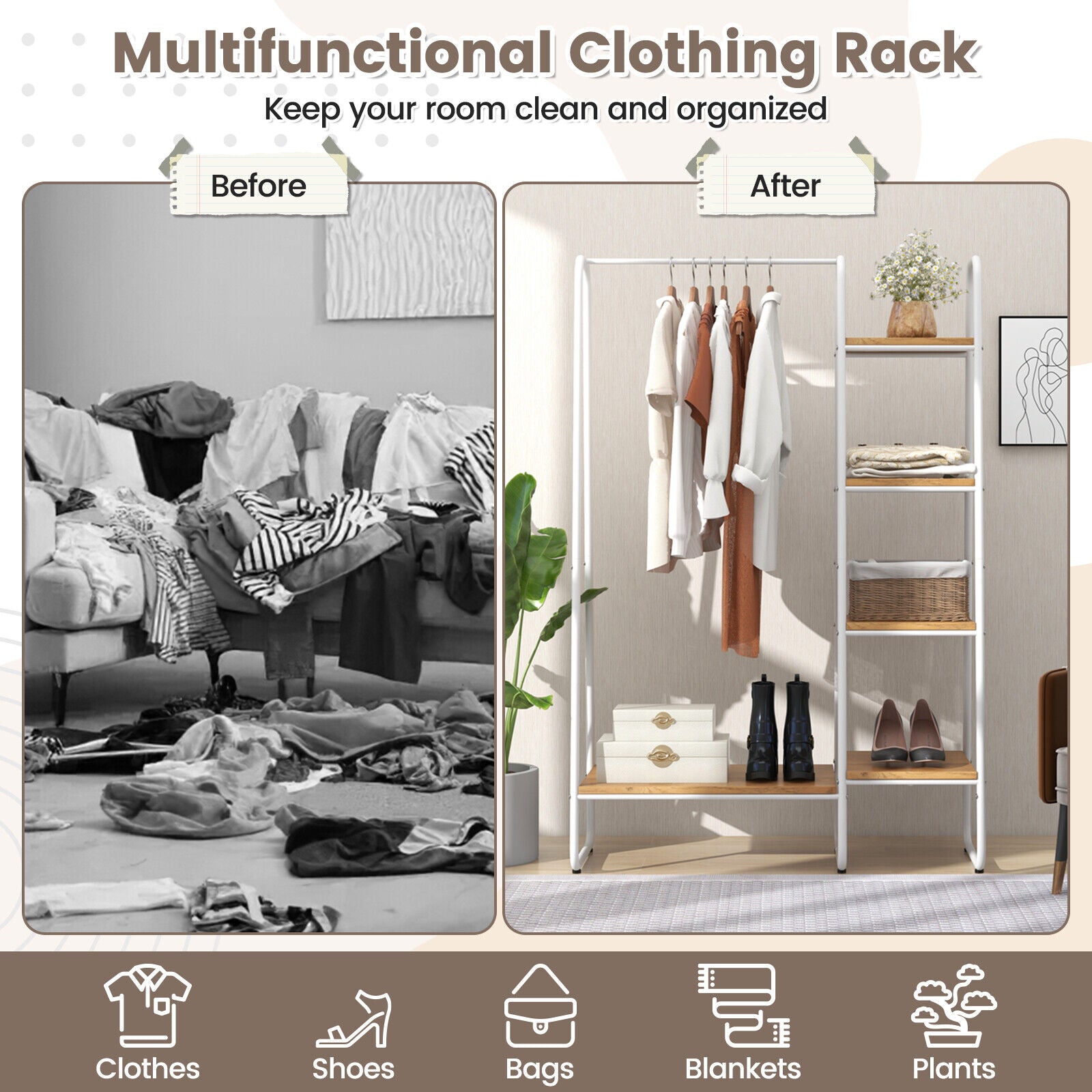 Clothes Rack, Free Standing Storage Tower, Metal Frame, Natural Clothing & Closet Storage at Gallery Canada