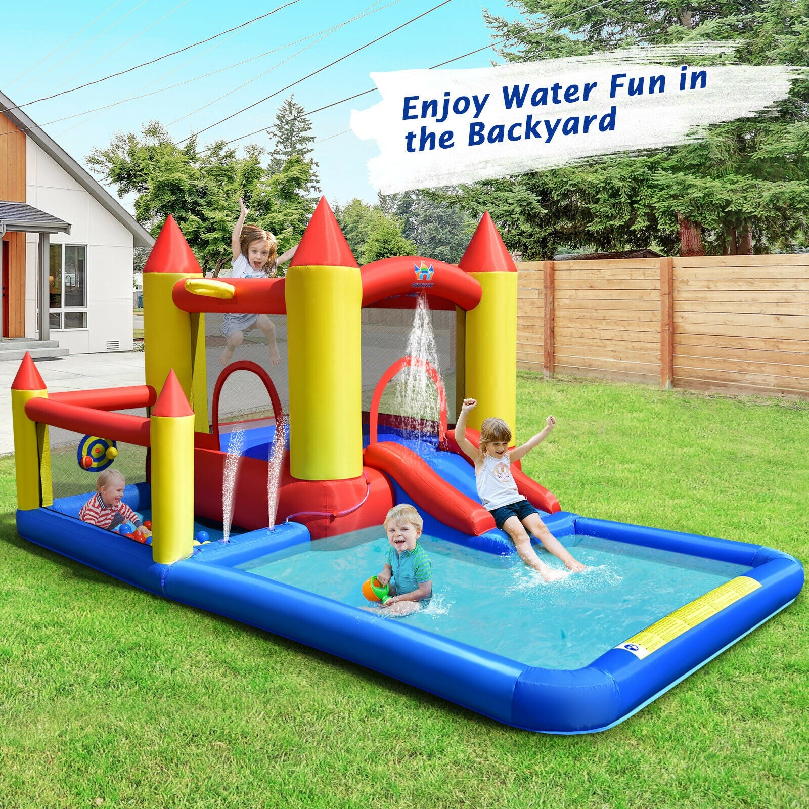 Inflatable Water Slide Castle Bounce House, 480W Blower, Multicolor Bounce House at Gallery Canada