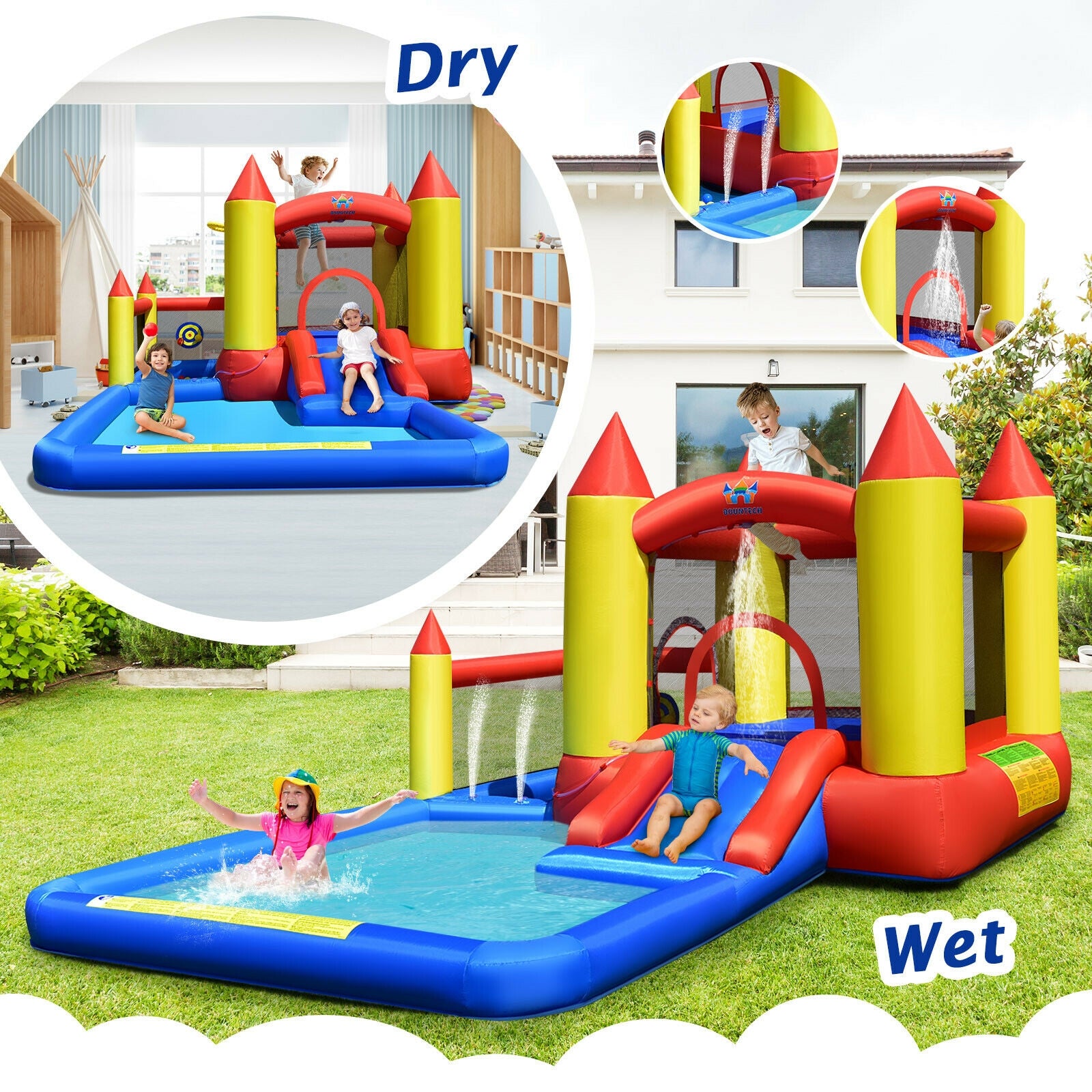 Inflatable Water Slide Castle Bounce House, 480W Blower, Multicolor Bounce House at Gallery Canada
