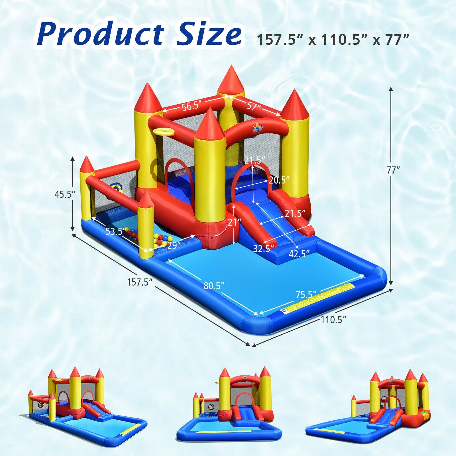 Inflatable Water Slide Castle Bounce House, 480W Blower, Multicolor Bounce House at Gallery Canada