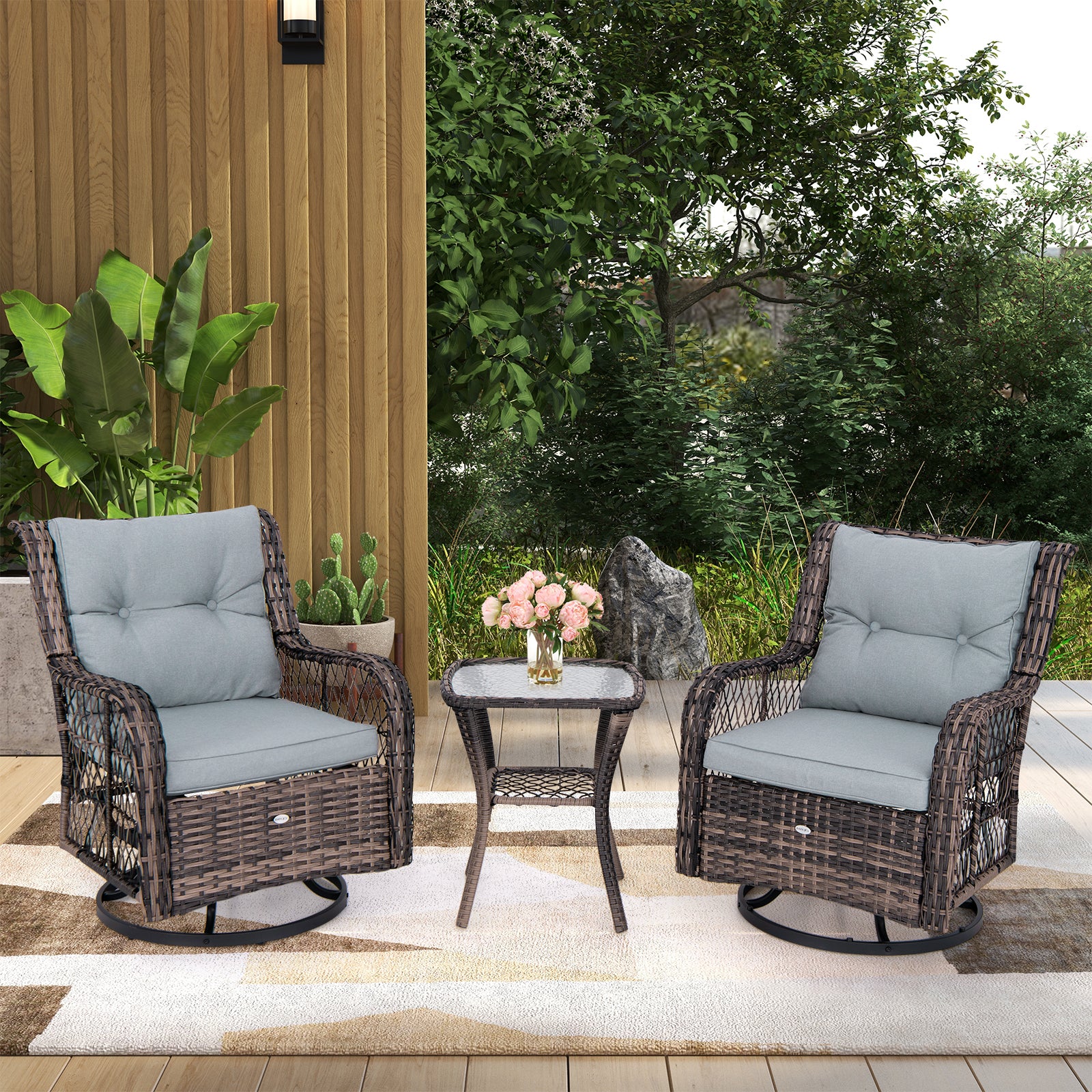 Outdoor Swivel Rocker Set, 3 Pieces, With Side Table, Gray Patio Conversation Sets at Gallery Canada