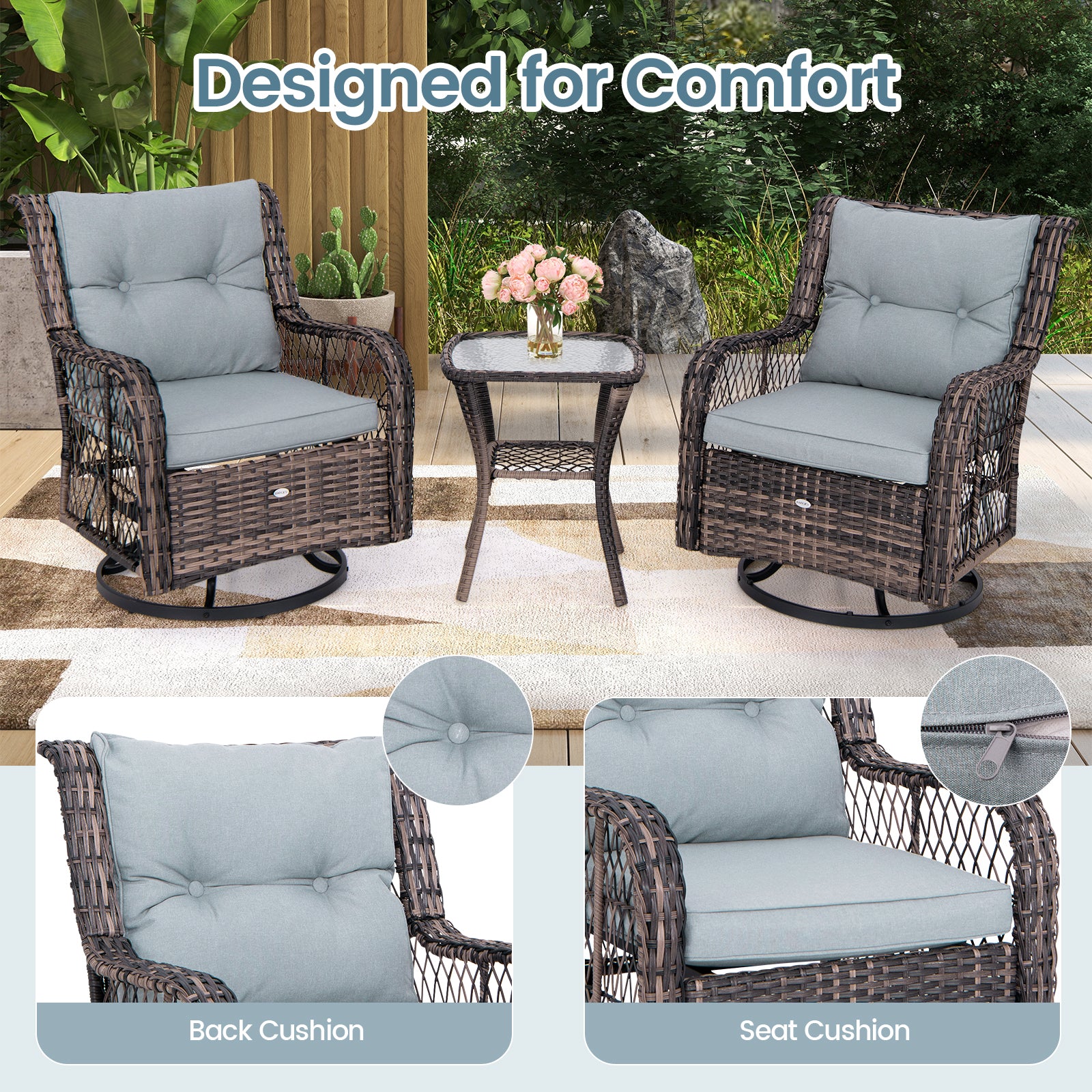 Outdoor Swivel Rocker Set, 3 Pieces, With Side Table, Gray Patio Conversation Sets at Gallery Canada