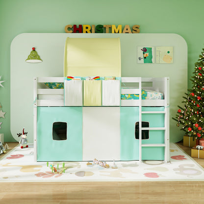 Twin Size Loft Bed Playhouse, Tower Tent, 3 Storage Pockets, Turquoise Bunk Bed Frame at Gallery Canada