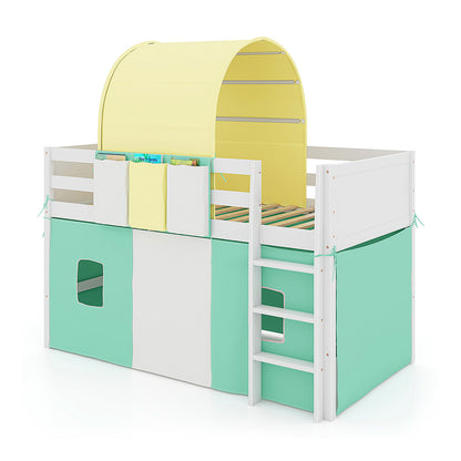 Twin Size Loft Bed Playhouse, Tower Tent, 3 Storage Pockets, Turquoise Bunk Bed Frame at Gallery Canada