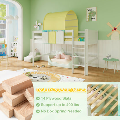Twin Size Loft Bed Playhouse, Tower Tent, 3 Storage Pockets, Turquoise Bunk Bed Frame at Gallery Canada