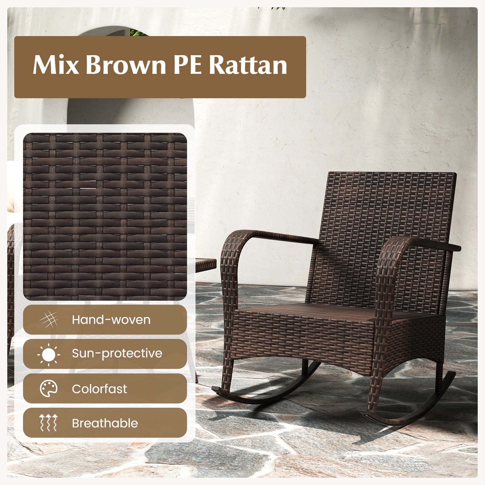 3 Piece Outdoor Rocking Set, Tempered Glass Coffee Table, Brown Patio Conversation Sets at Gallery Canada