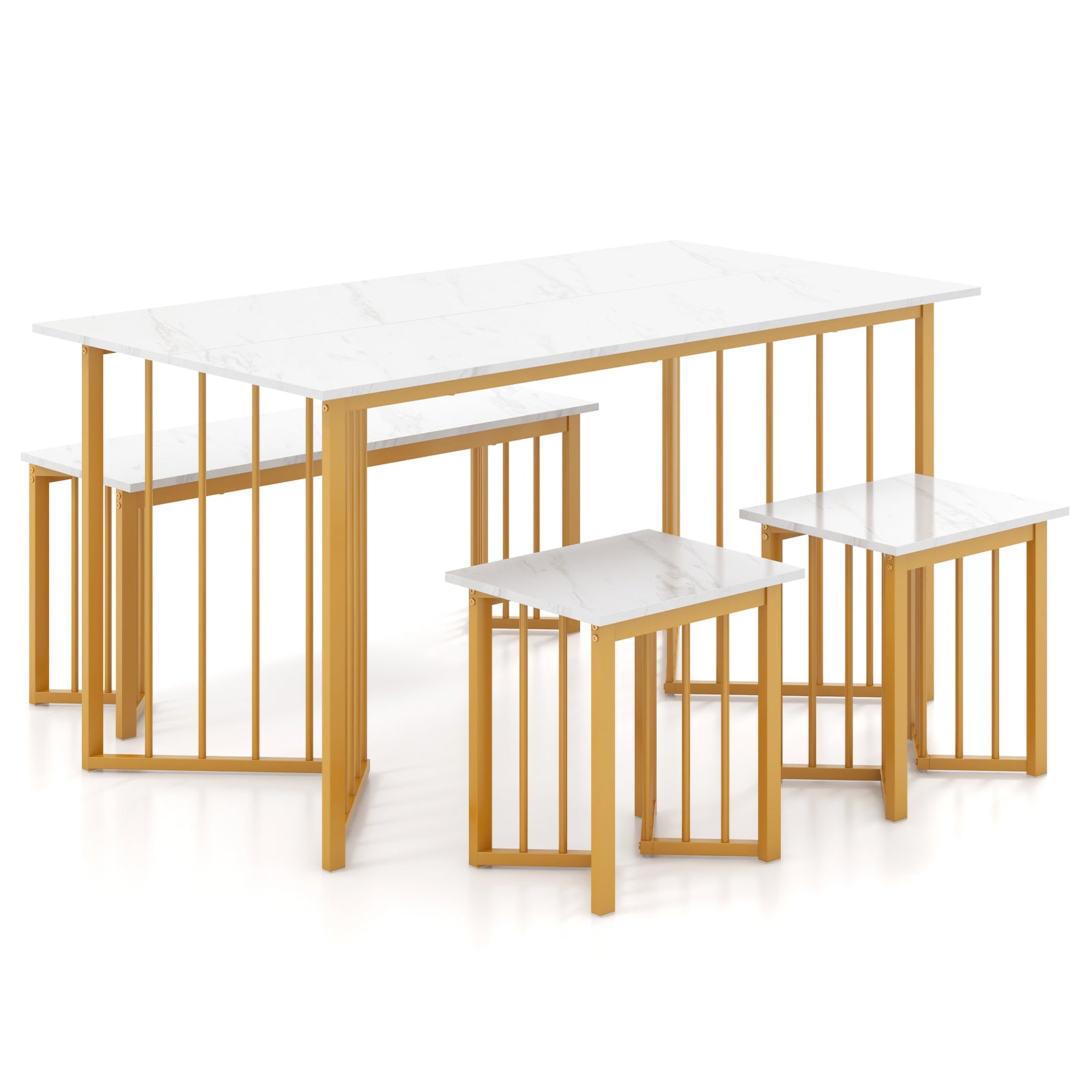 4 Piece Dining Table Set With Bench, 2 Stools, White Dining Room Sets at Gallery Canada