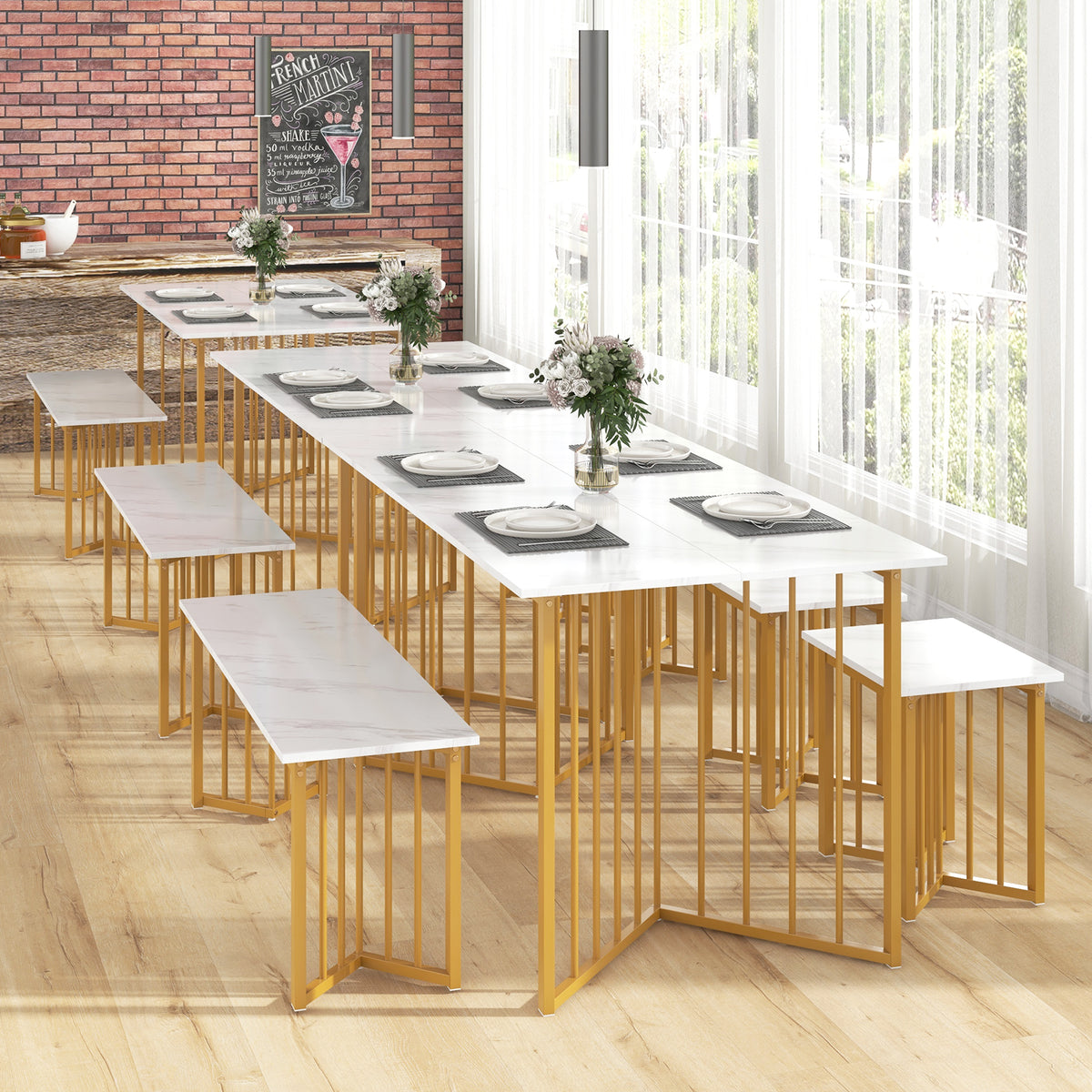 4 Piece Dining Table Set With Bench, 2 Stools, White Dining Room Sets at Gallery Canada