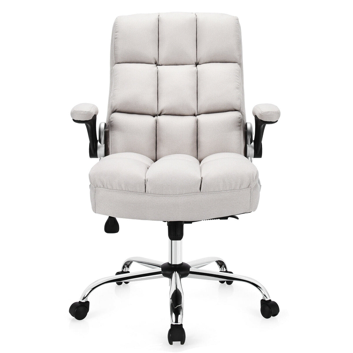 Adjustable Swivel Office Chair, High Back, Flip-Up Arm, Beige Leisure Chairs at Gallery Canada