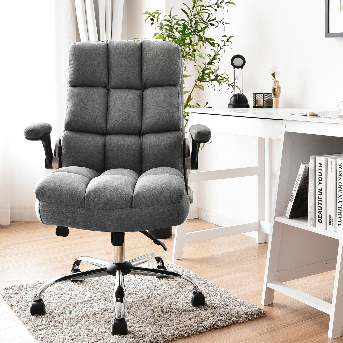 Adjustable Swivel Office Chair, High Back, Flip-Up Arm, Gray Leisure Chairs at Gallery Canada