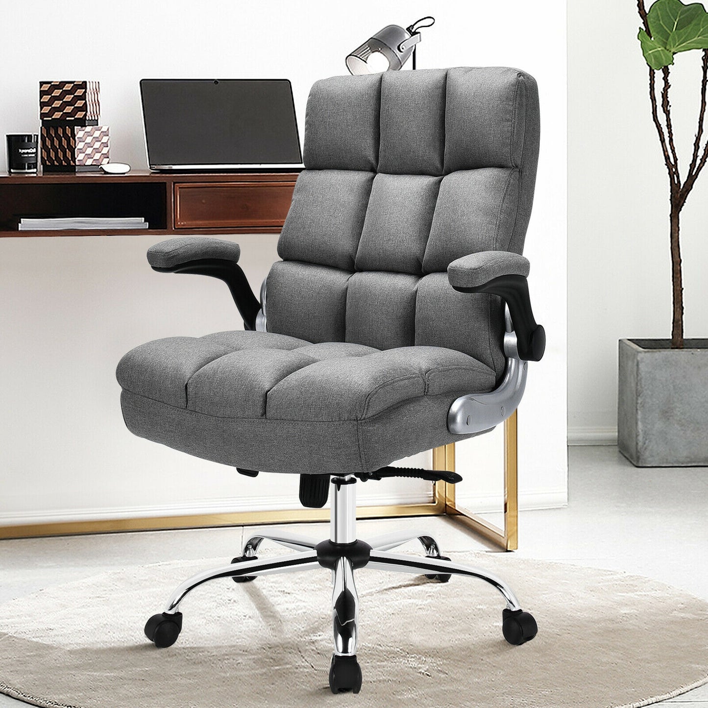 Adjustable Swivel Office Chair, High Back, Flip-Up Arm, Gray Leisure Chairs at Gallery Canada
