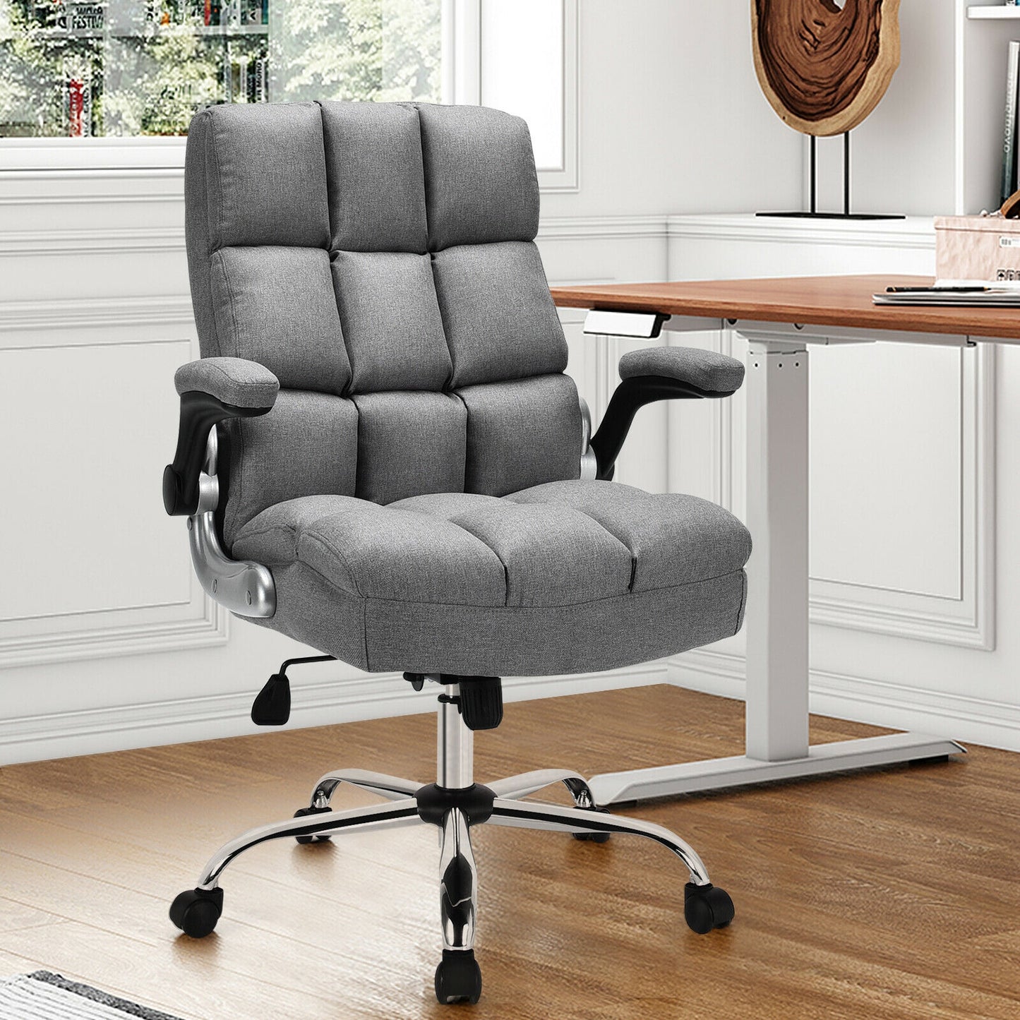 Adjustable Swivel Office Chair, High Back, Flip-Up Arm, Gray Leisure Chairs at Gallery Canada