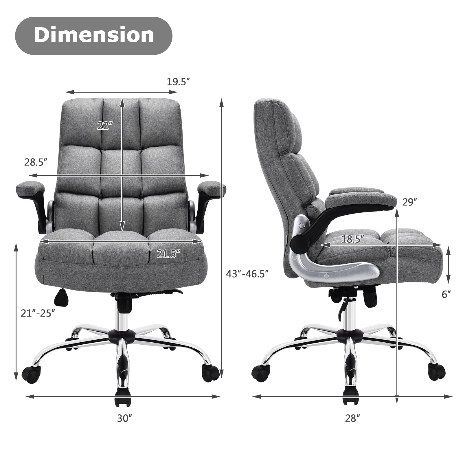 Adjustable Swivel Office Chair, High Back, Flip-Up Arm, Gray Leisure Chairs at Gallery Canada