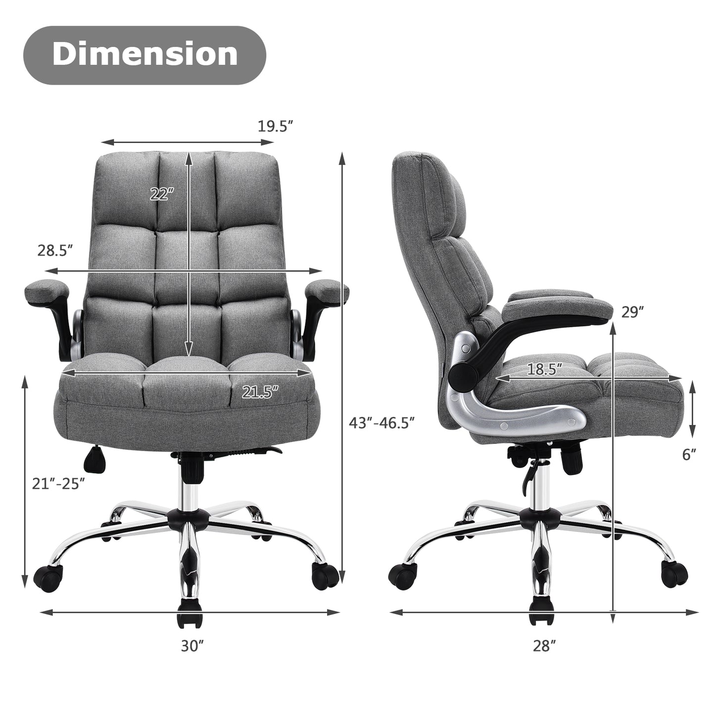Adjustable Swivel Office Chair, High Back, Flip-Up Arm, Gray Leisure Chairs at Gallery Canada