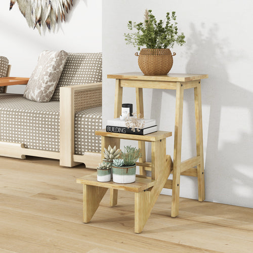 3-In-1 Rubber Wood Step Stool, Natural