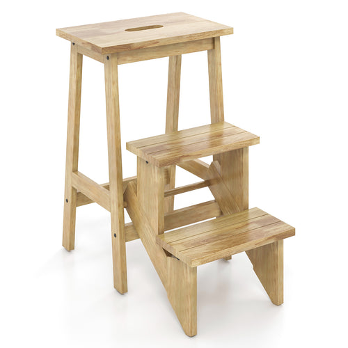 3-In-1 Rubber Wood Step Stool, Natural