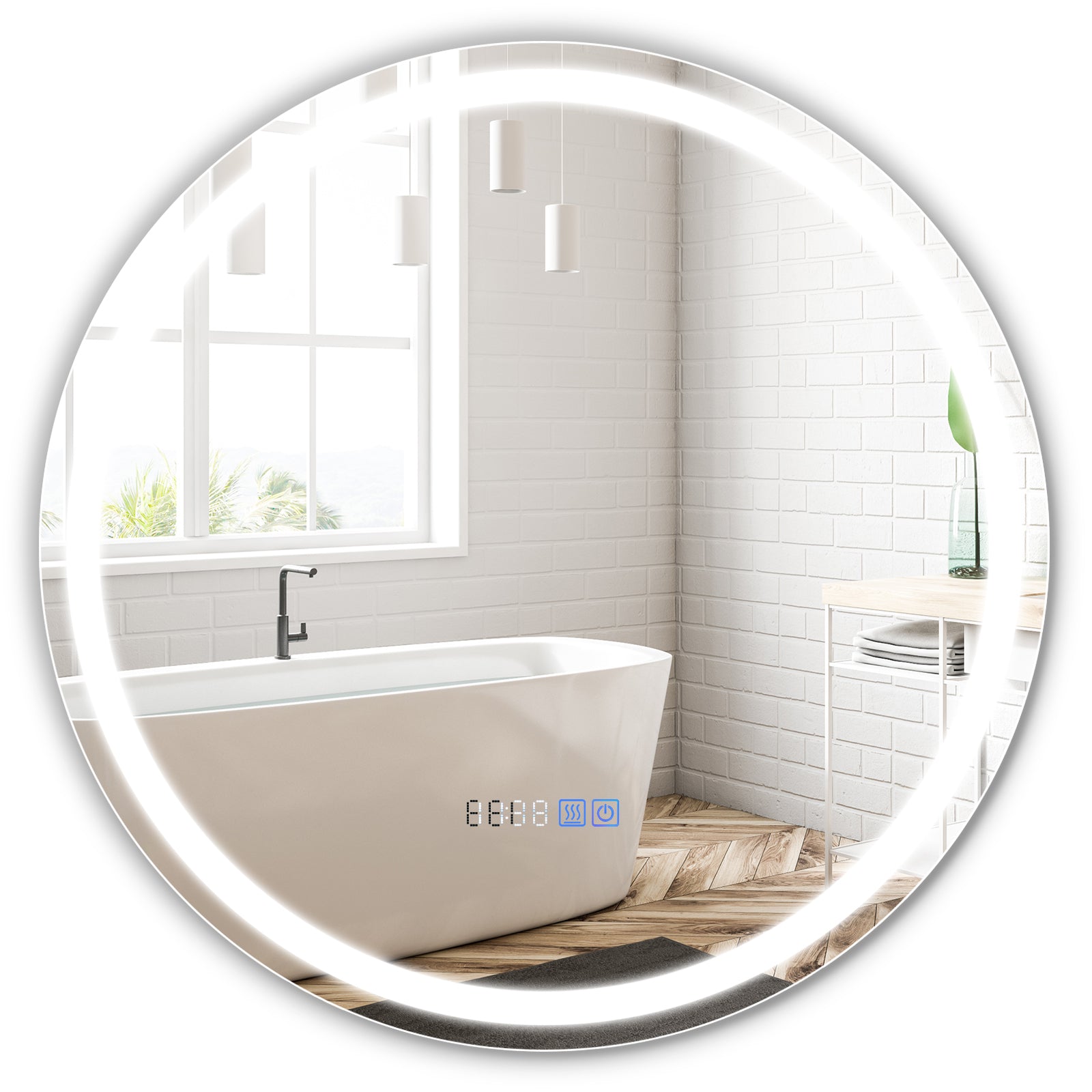 24 Inch Anti-Fog Bathroom Mirror, LED Lights, Temperature Display Wall Mirrors at Gallery Canada