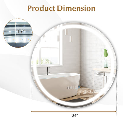 24 Inch Anti-Fog Bathroom Mirror, LED Lights, Temperature Display Wall Mirrors at Gallery Canada