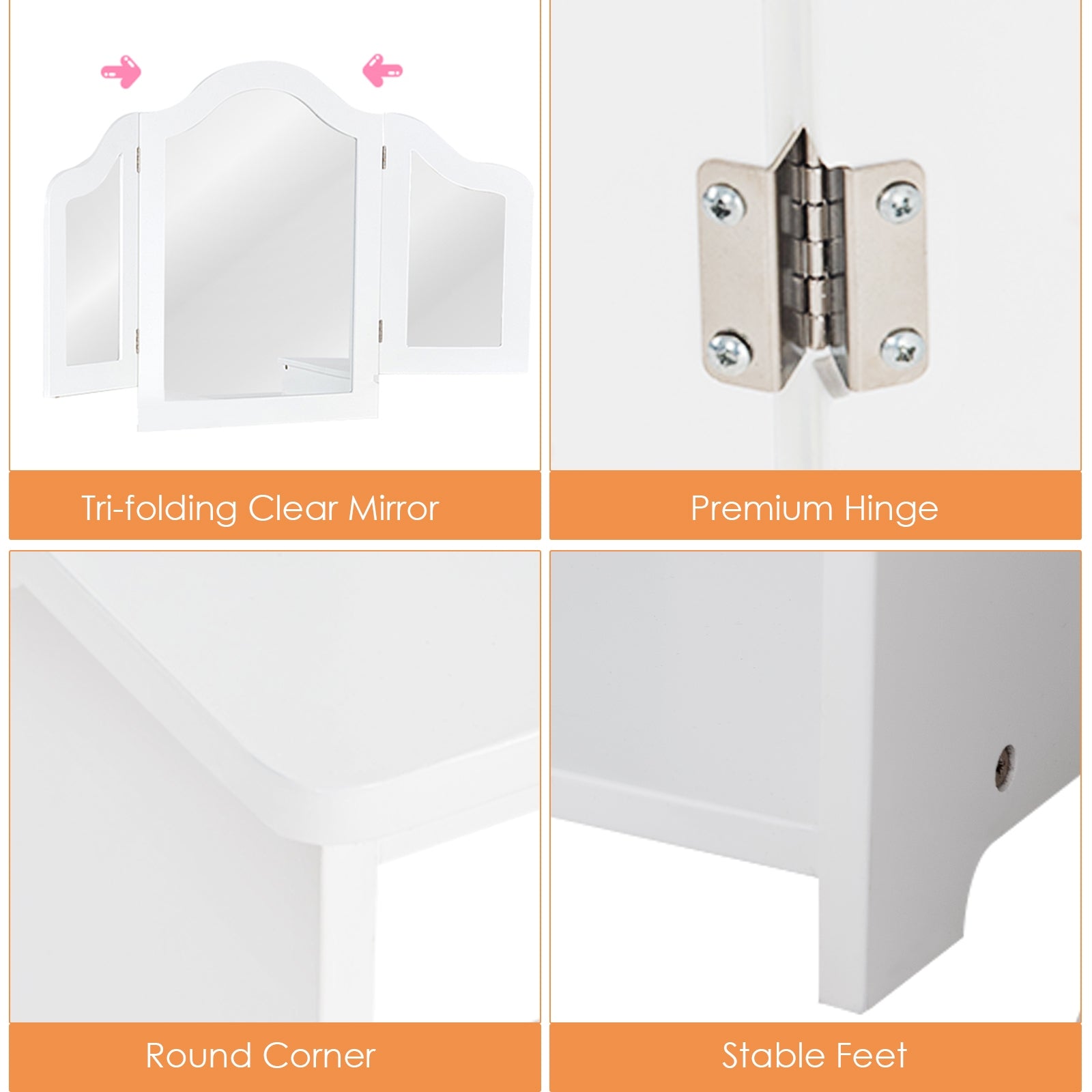Kids Tri Folding Mirror Makeup Dressing Vanity Table Set, White Kids Vanities at Gallery Canada