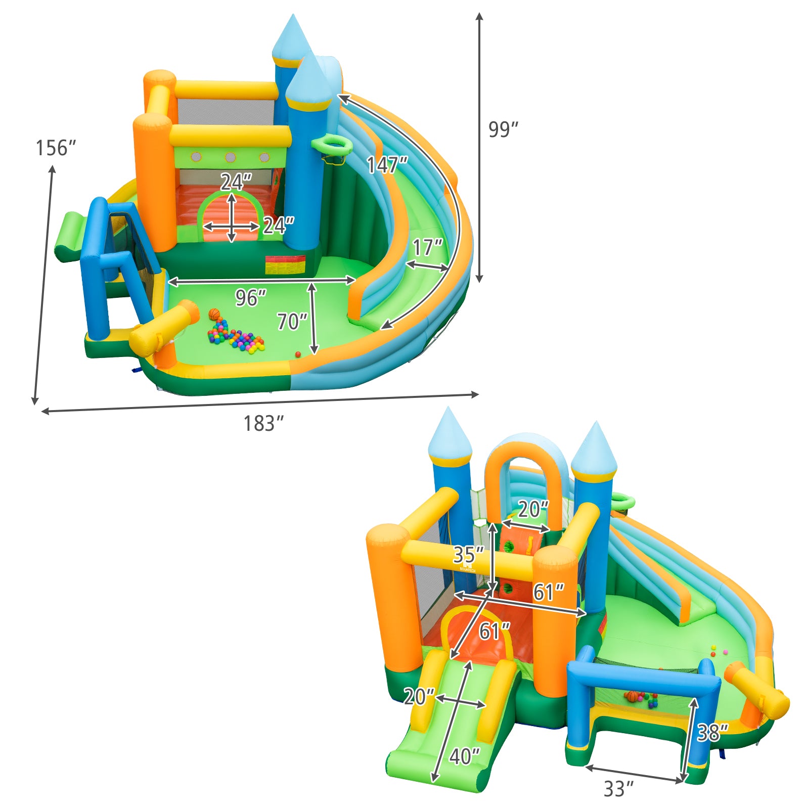 Inflatable Water Slide, Dual Slides, Splash Pool Bounce House, 735W Blower, Green Bounce House at Gallery Canada