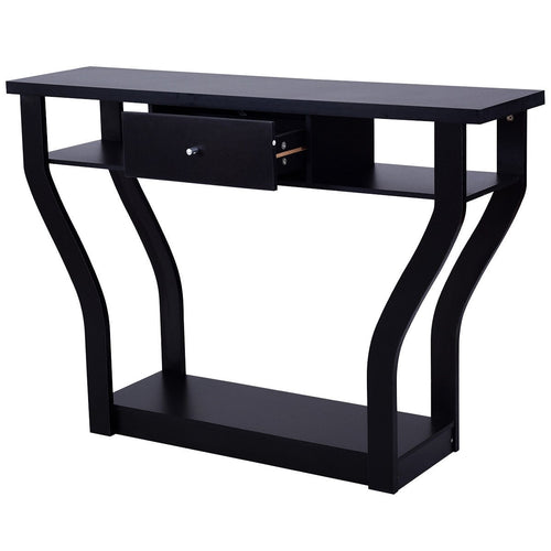 Modern Sofa Accent Table With Drawer, Black