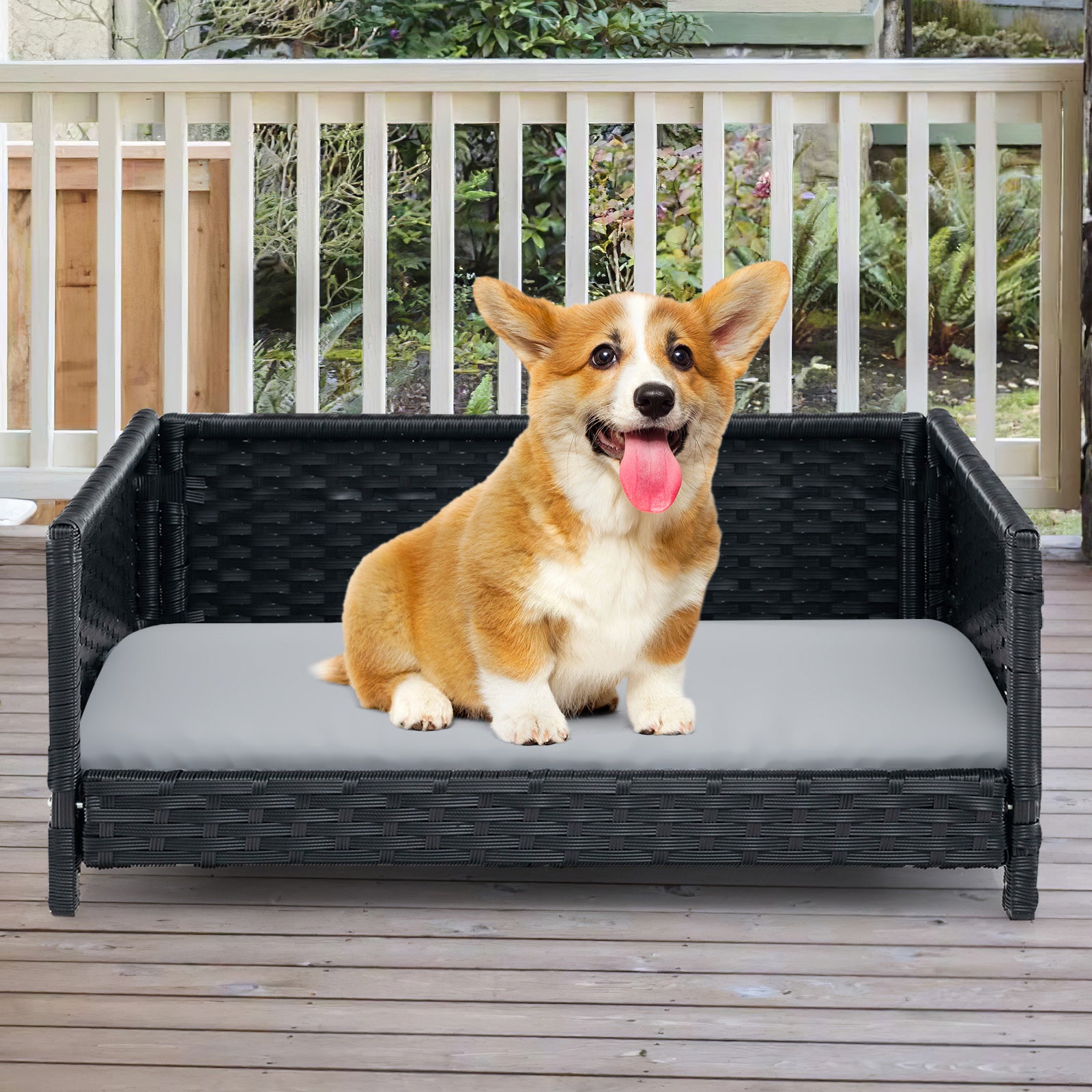Rattan Dog Bed, Waterproof Cushion, Medium Small, Gray Dog Supplies at Gallery Canada