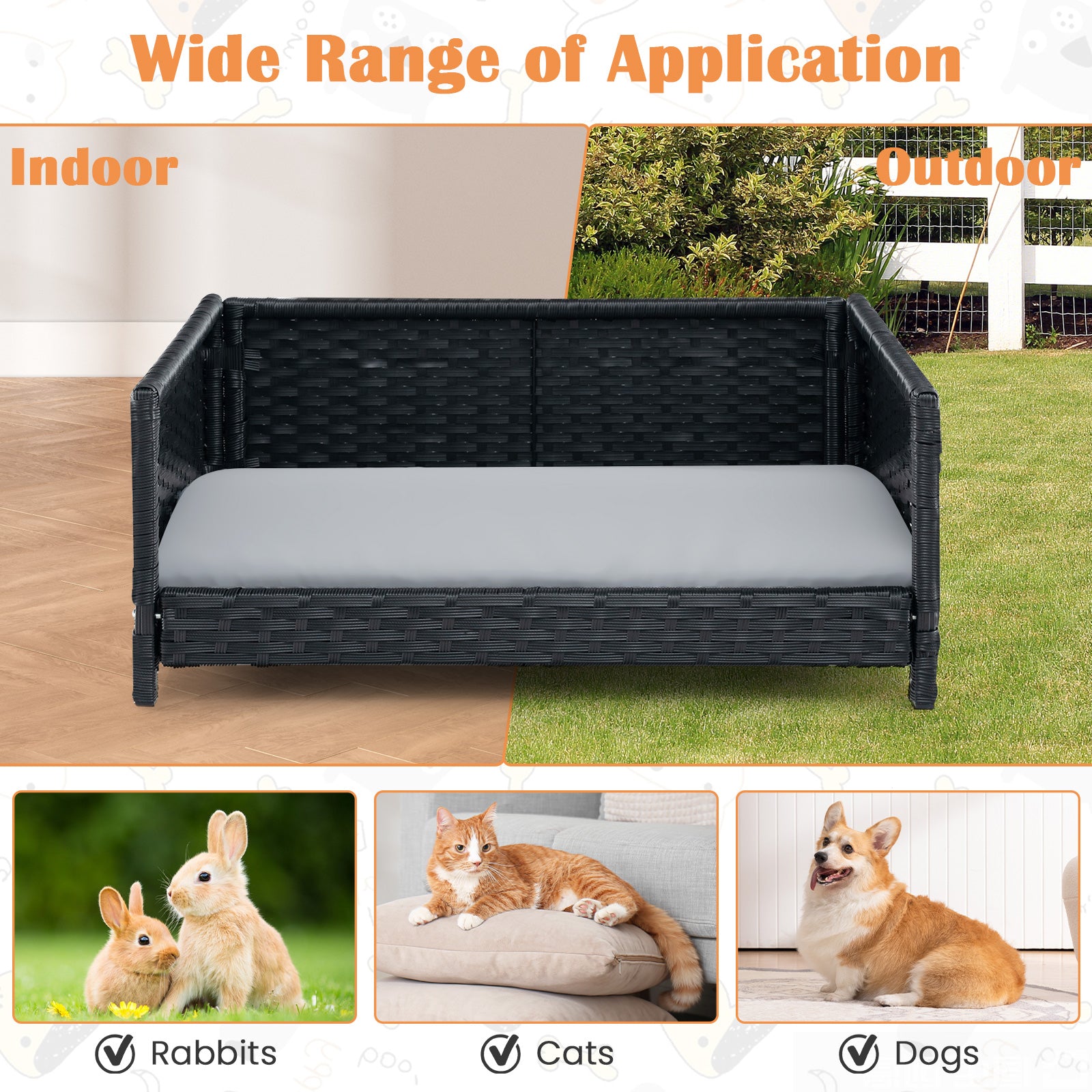 Rattan Dog Bed, Waterproof Cushion, Medium Small, Gray Dog Supplies at Gallery Canada