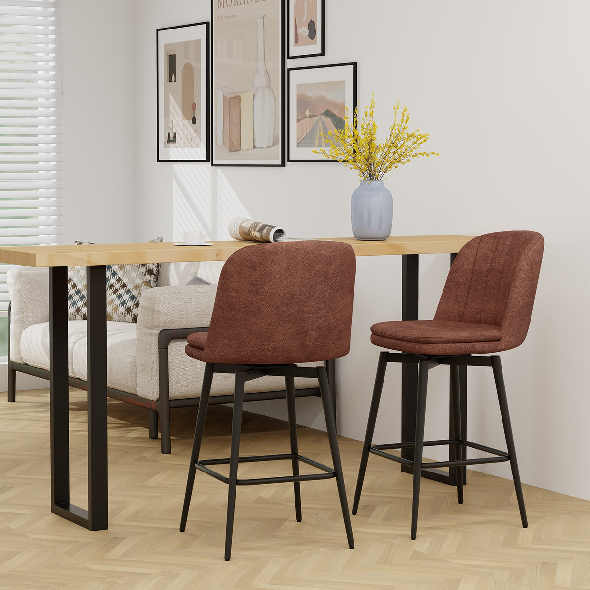 27 Inch Swivel Bar Stool Set, Counter Height, Padded Seat, And Brown, Black Bar Stools at Gallery Canada