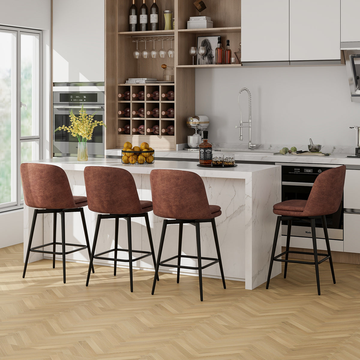 27 Inch Swivel Bar Stool Set, Counter Height, Padded Seat, And Brown, Black Bar Stools at Gallery Canada