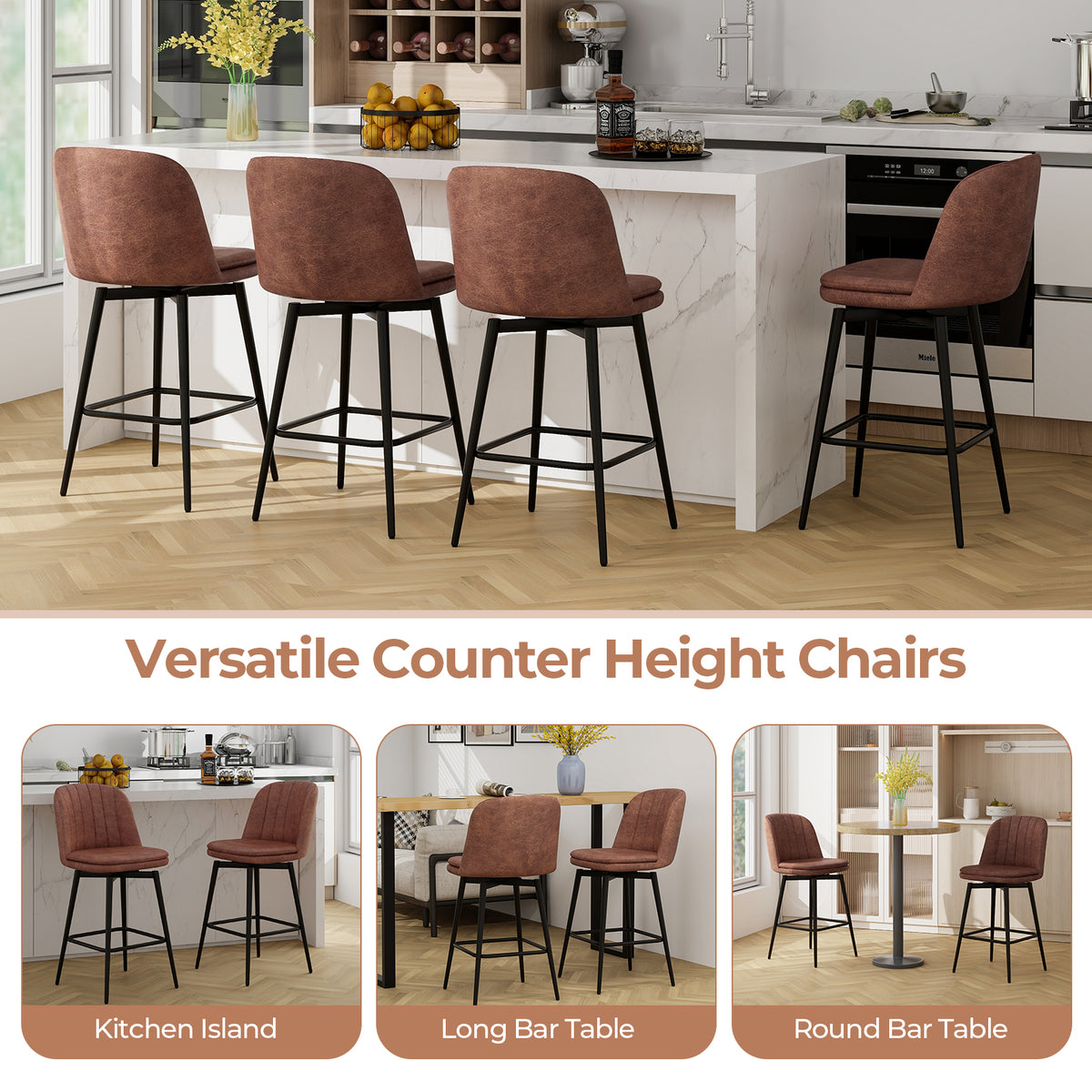 27 Inch Swivel Bar Stool Set, Counter Height, Padded Seat, And Brown, Black Bar Stools at Gallery Canada