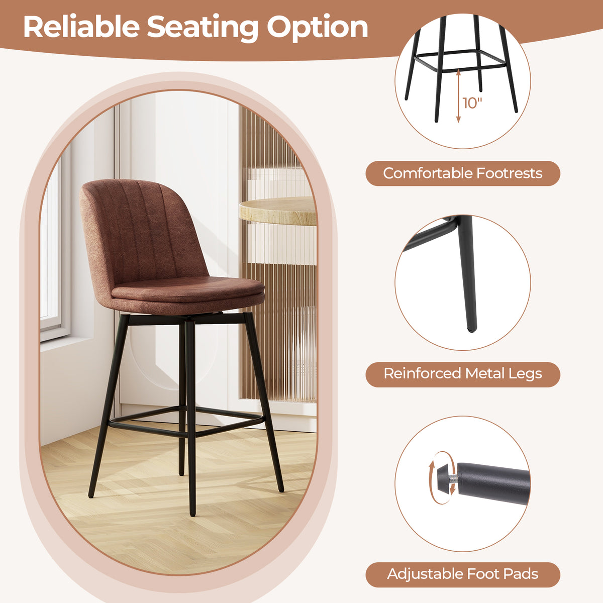 27 Inch Swivel Bar Stool Set, Counter Height, Padded Seat, And Brown, Black Bar Stools at Gallery Canada