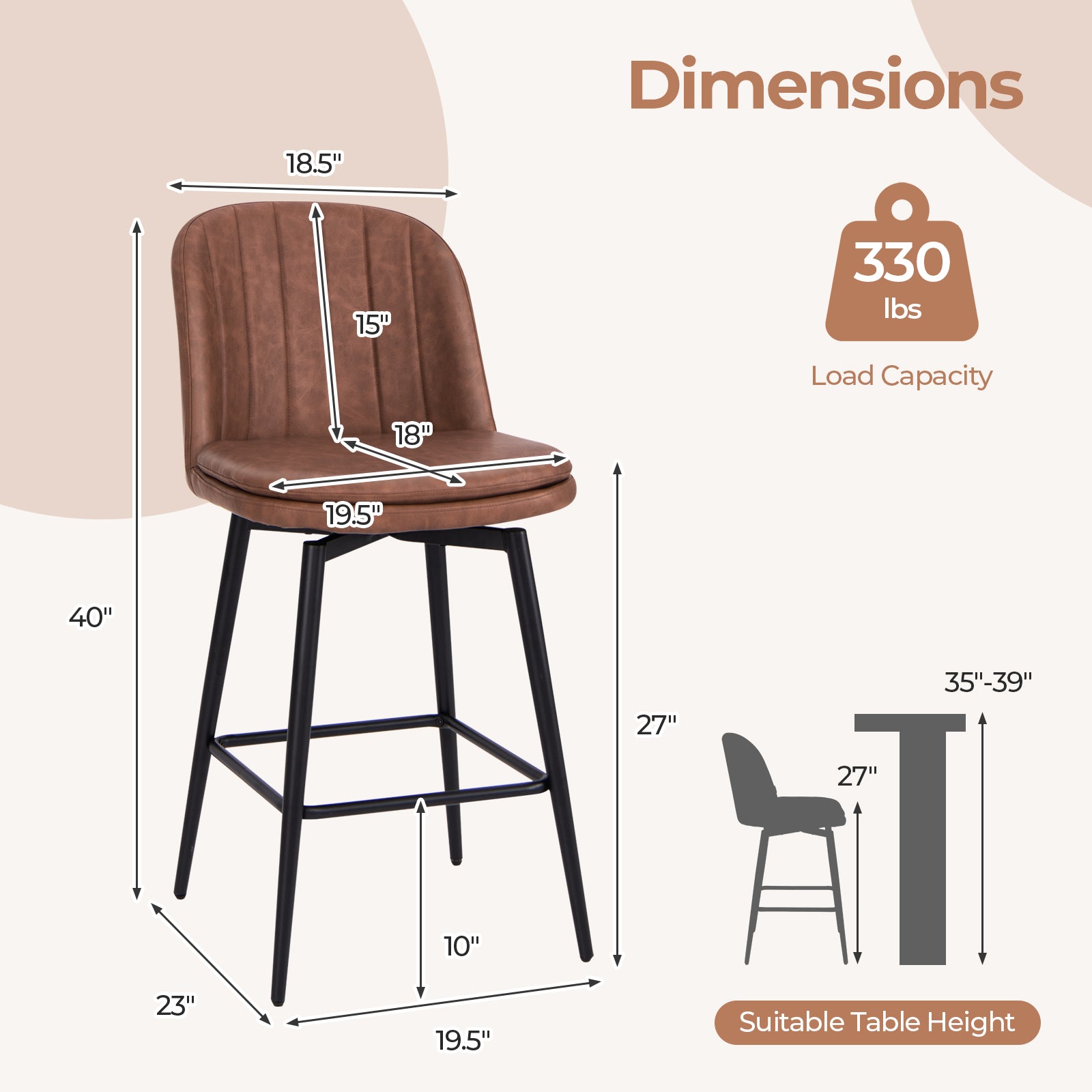27 Inch Swivel Bar Stool Set, Counter Height, Padded Seat, And Brown, Black Bar Stools at Gallery Canada