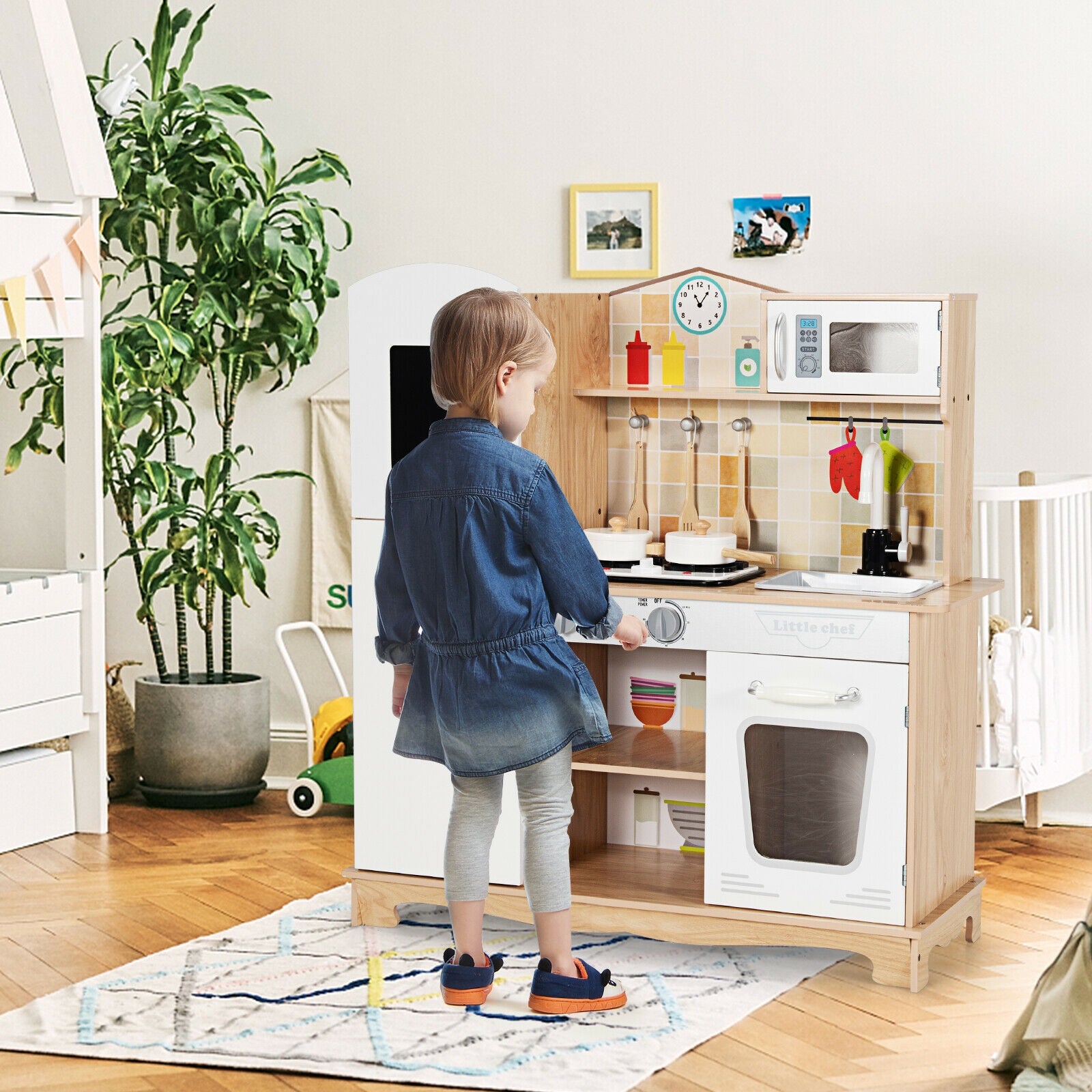 Wooden Kids Kitchen Playset, With Utensils And Sound, White Play Kitchen Sets at Gallery Canada
