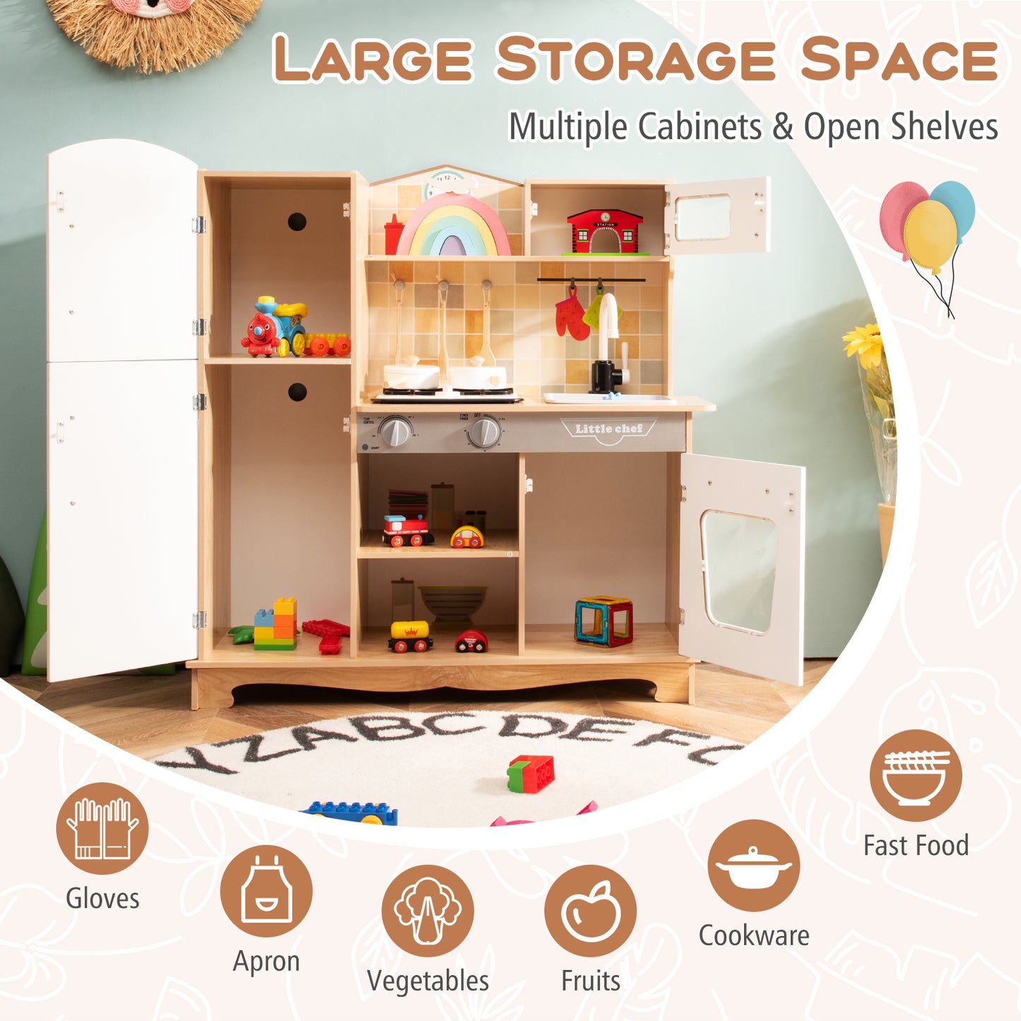 Wooden Kids Kitchen Playset, With Utensils And Sound, White Play Kitchen Sets at Gallery Canada