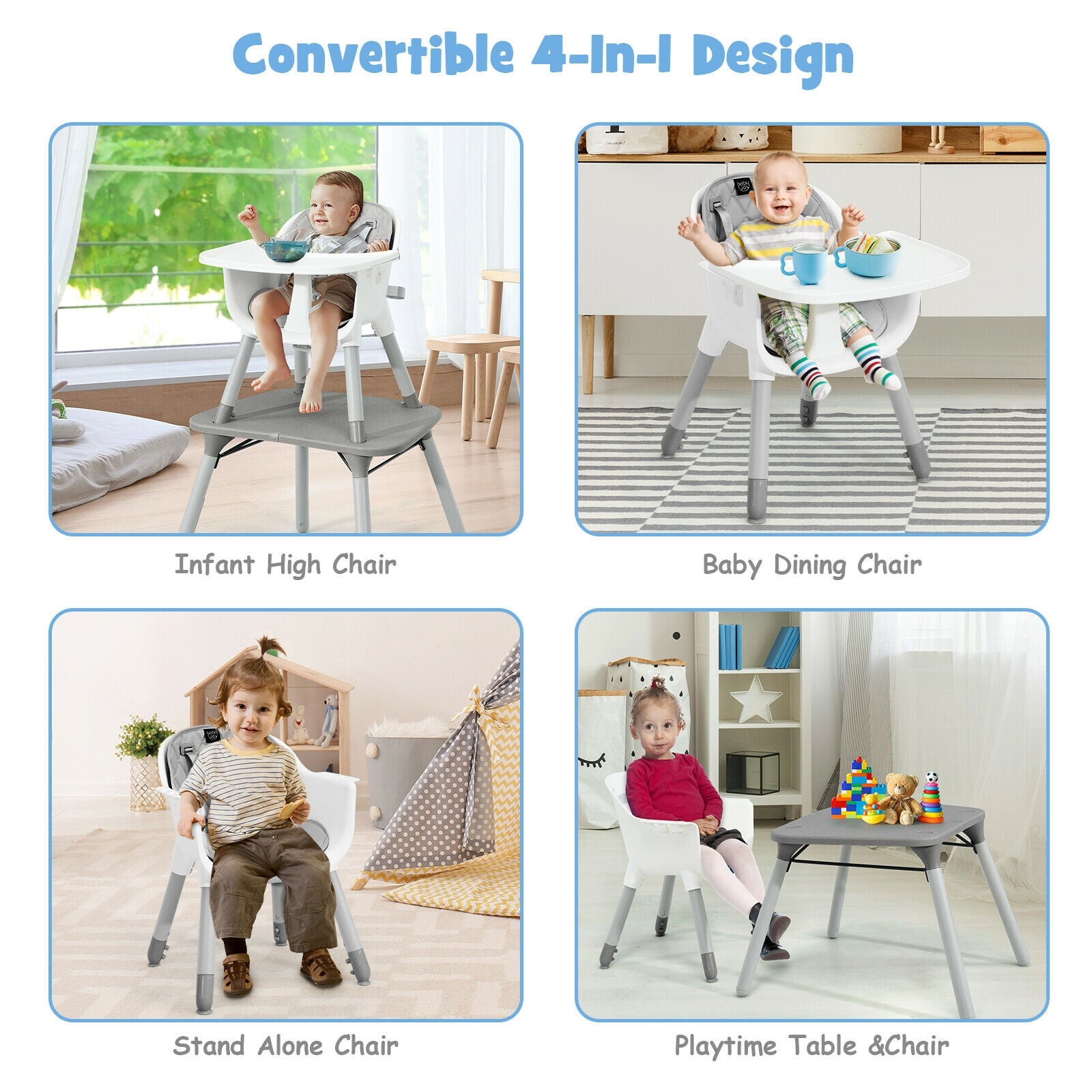 4-In-1 Baby Convertible Toddler Table Chair Set, Gray High Chairs at Gallery Canada