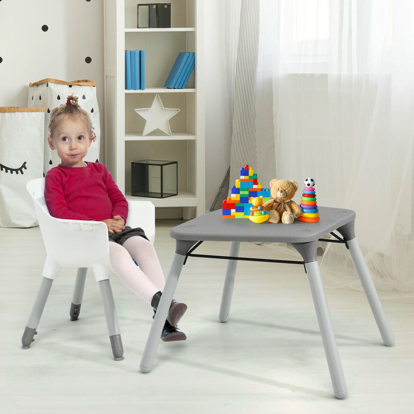 4-In-1 Baby Convertible Toddler Table Chair Set, Gray High Chairs at Gallery Canada